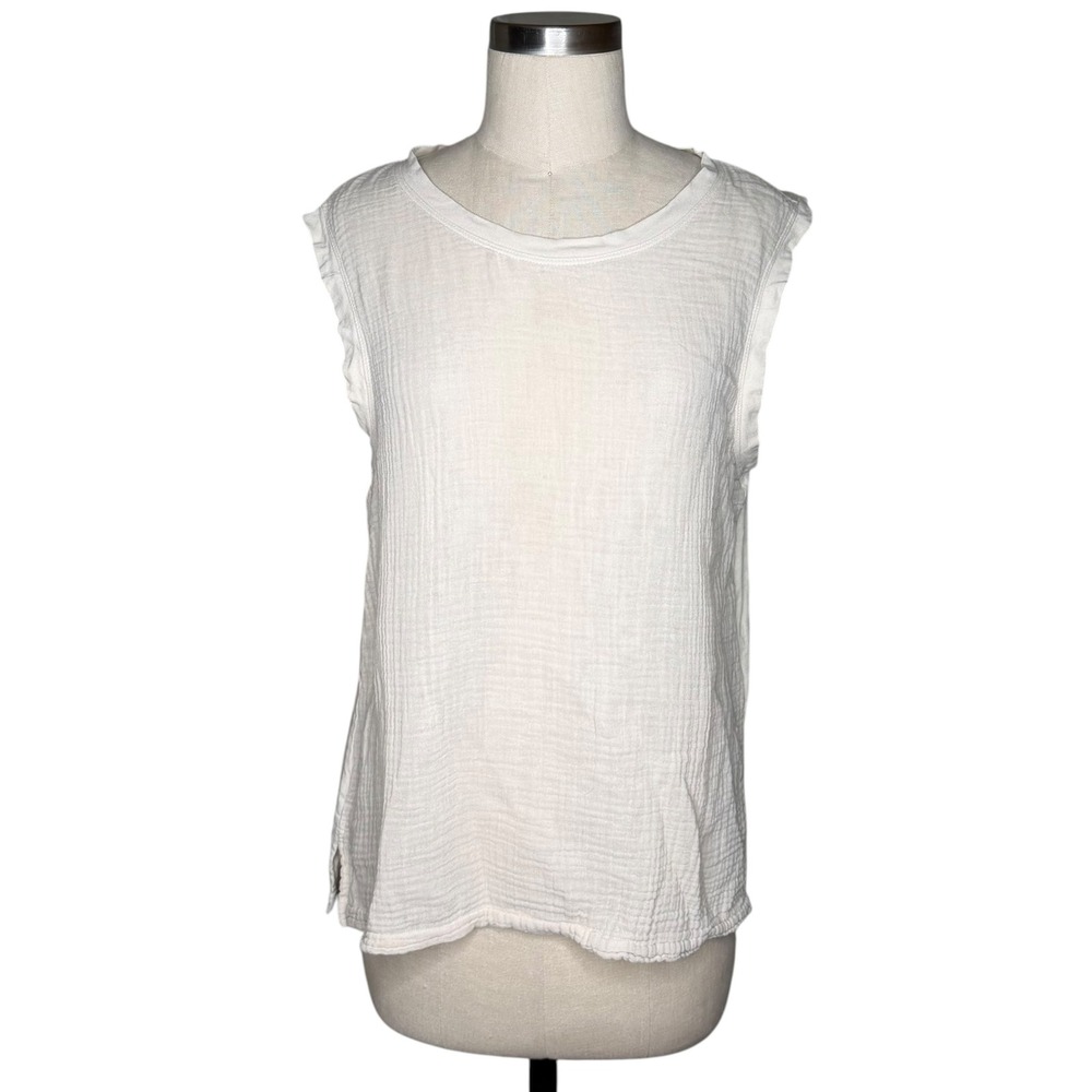 RAQUEL ALLEGRA Cream Tank Top White Gauze Mixed Media Women's 2‎ US M Lagenlook